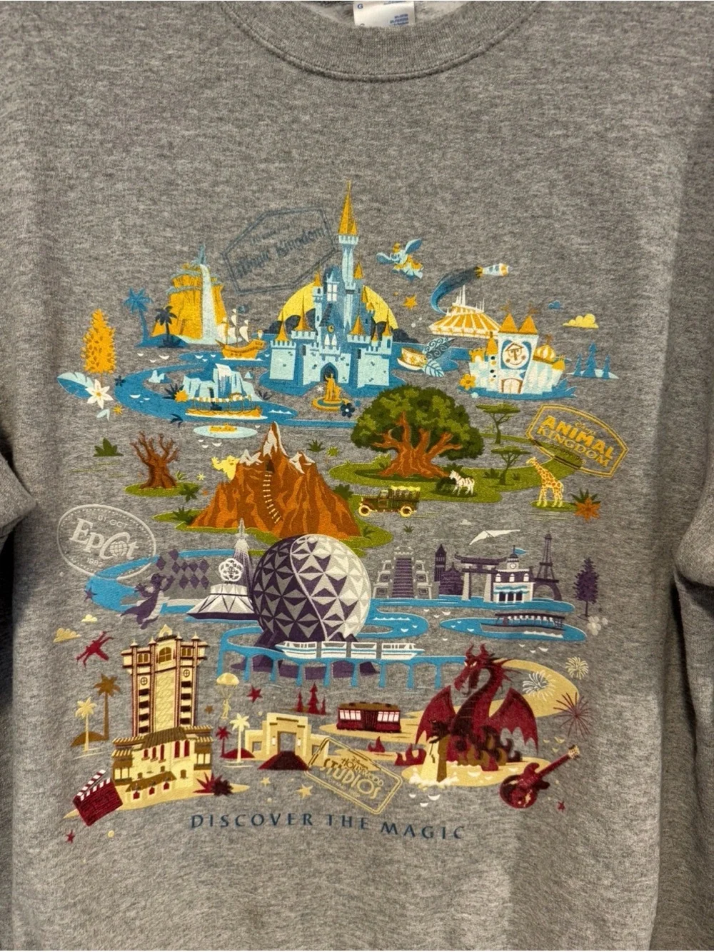 Disney World Gray Discover the Magic all‎ 4 Parks Graphic Crewneck Sweatshirt